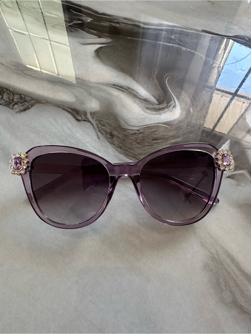 Purple Cat Eye Sunglasses with Rhinestone Embellishments